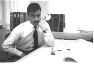 The martyr Kamal Adwan in his engineering office in Qatar